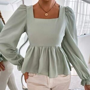 Shein Green Peplum Blouse